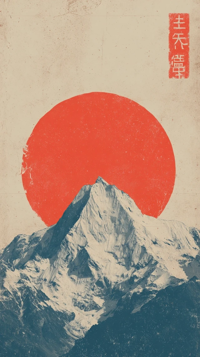 Japanese Mountain Landscape Graphic Art