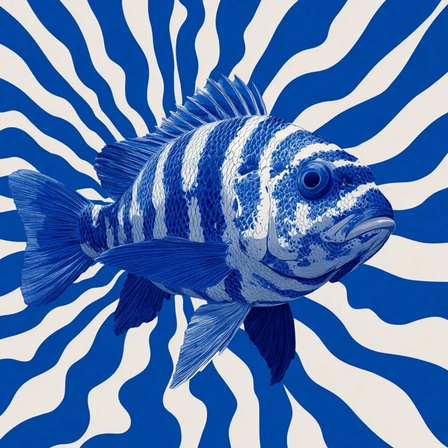 Blue Striped Fish Trompe LOeil Art