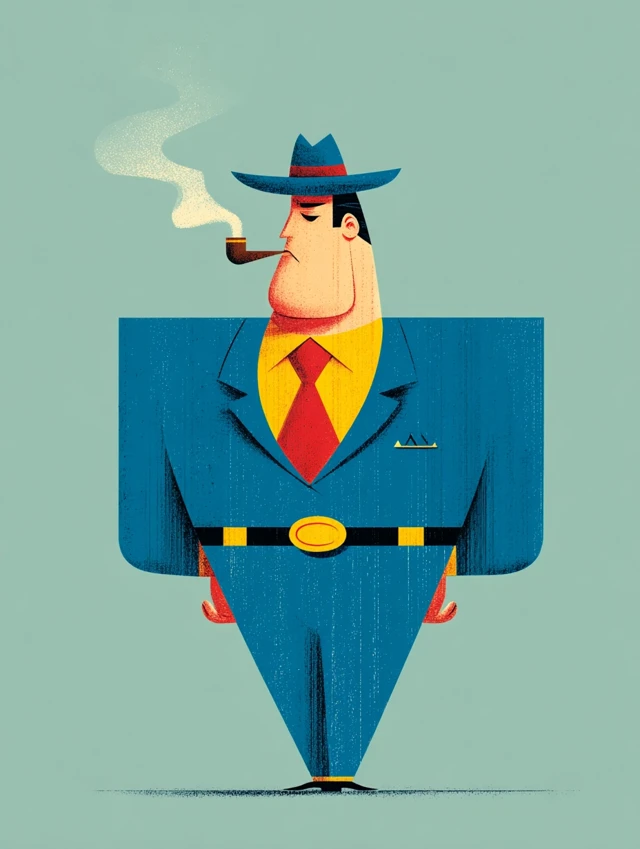 Abstract Illustration of a Detective Smoking a Pipe