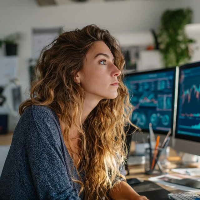 Blonde Office Worker Digital Marketing Analysis