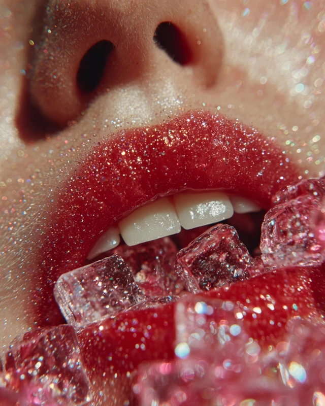 Pop Art Macro Photograph Glossy Lips Girl Sparkles