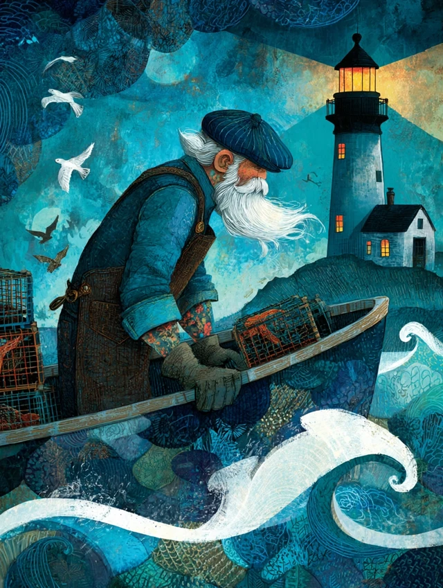 Old Lobsterman at Sea New England Coast