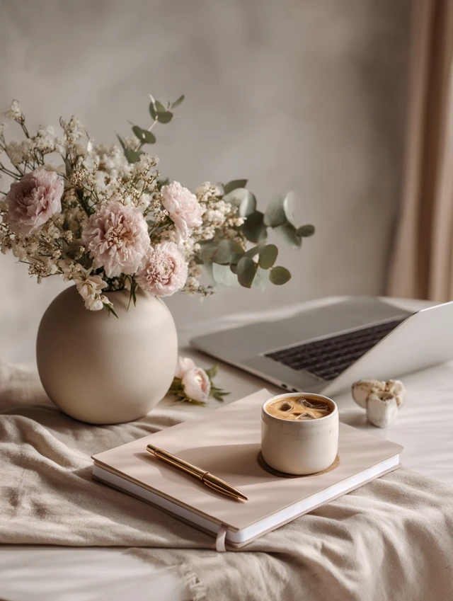 Feminine Desk Scene Minimalist Aesthetic