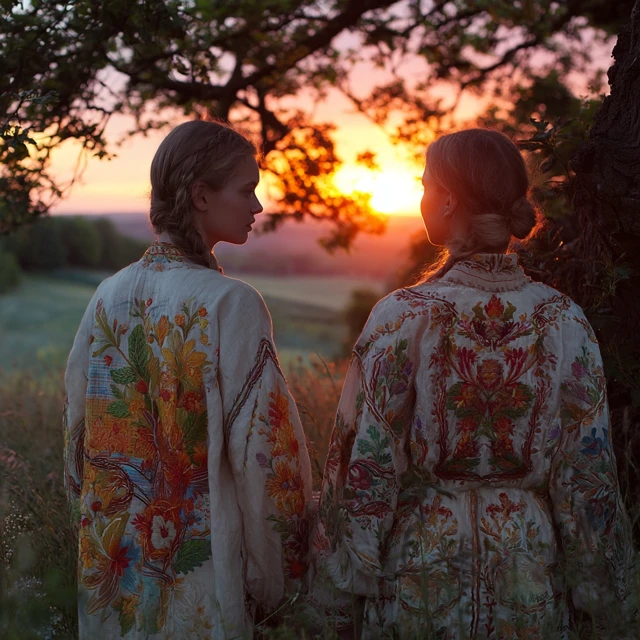 Dawn Embrace Embroidered Linen Clothing Sunset Sunrise