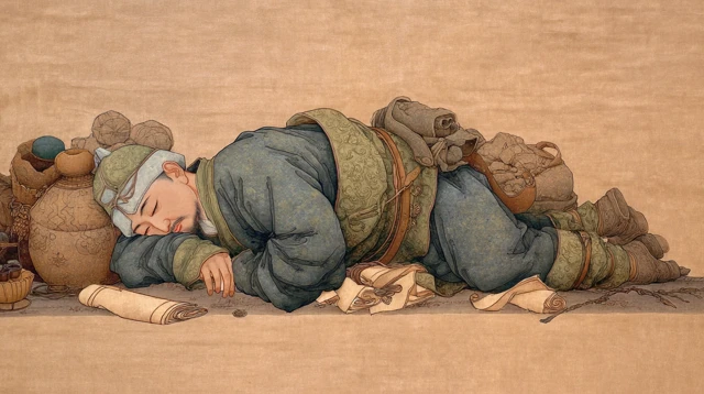 Tang Dynasty Postman Dozing Illuminated Manuscript
