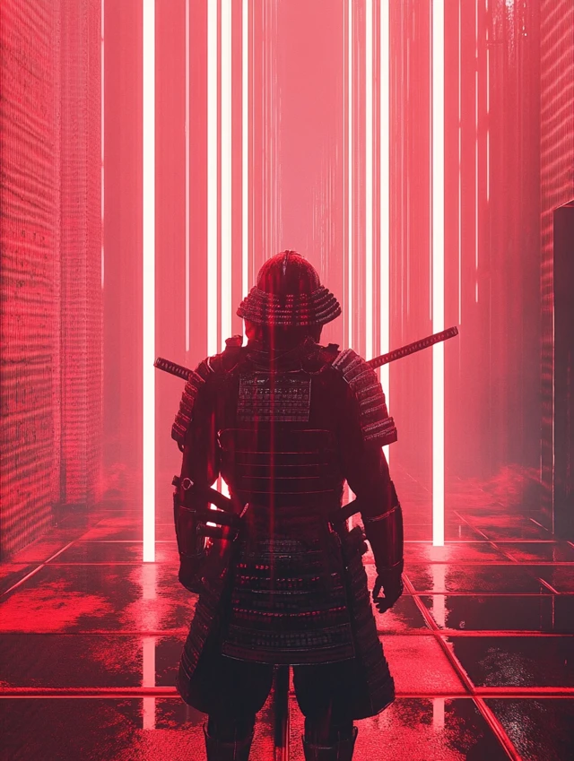 Cyberpunk Samurai Warrior in Neon Alley