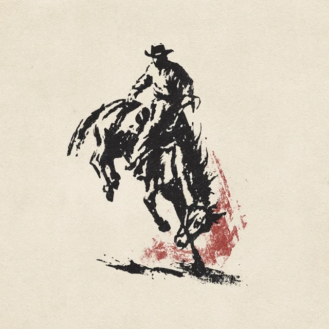 Vintage Cowboy Riding Bucking Horse