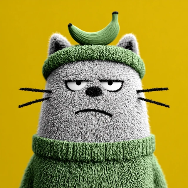Grumpy Cat with Banana 3D Render