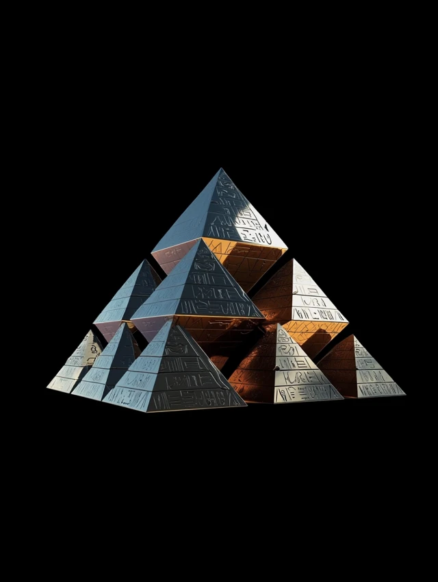 Chrome Sierpinski Pyramid Egyptian Hieroglyphics