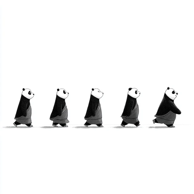 Animation: Black Xiao Mao Walking on White Background