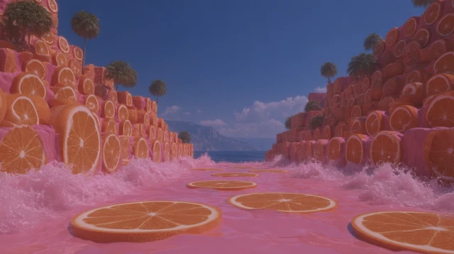 3D Orange and Watermelon Landscape