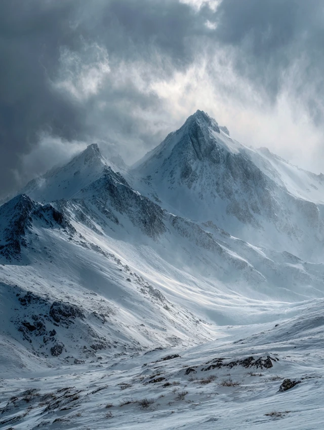 Snowy Mountain Scenery with Drifting Clouds