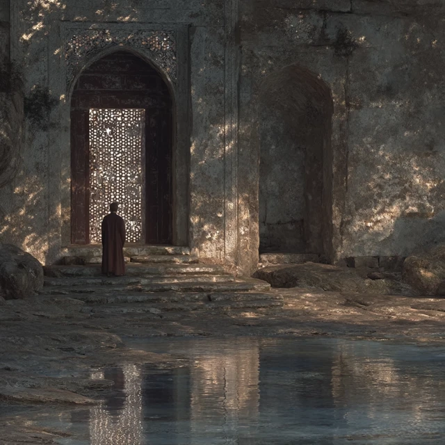 Ancient Temple Silhouette In Shadows