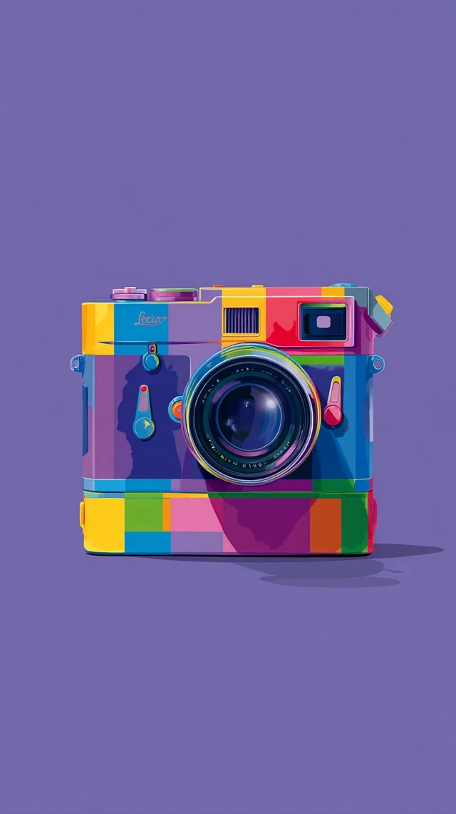 Pop Art Camera Vibrant Colors and Geometric Shapes