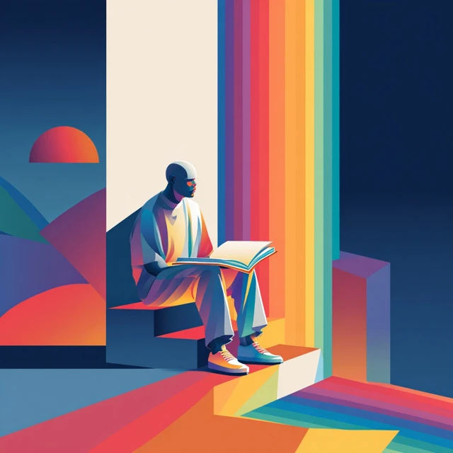 Modern Cubist Illustration Man Reading Book