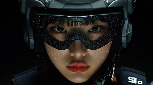 Korean Girl in Tactical Gear Portrait Close Up