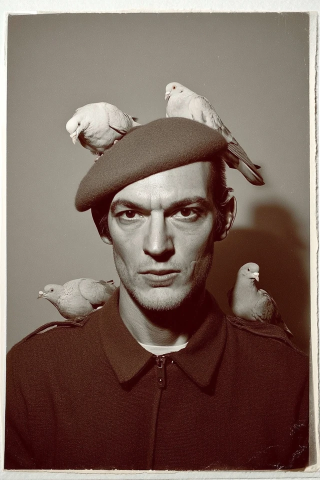 Man with Pigeons Vintage Portrait 1960s Film Shot
