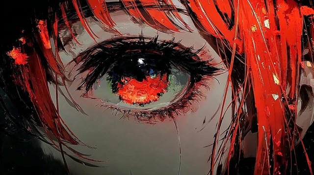 Anime Eye with Green Pupil and Red Hair Art