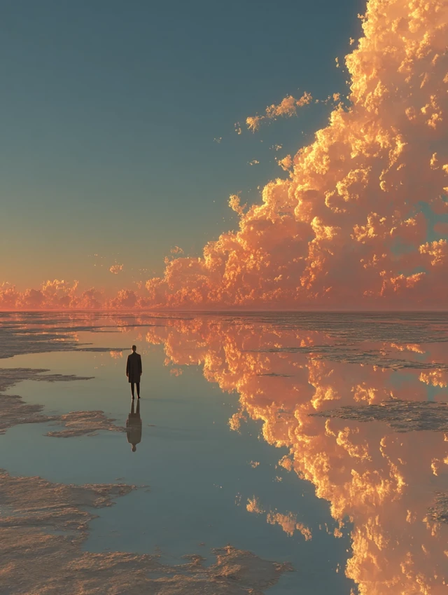Surreal Dreamscape: Figure in Reflective Realm