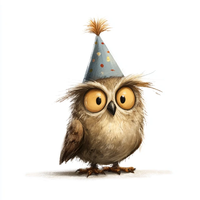Funny Cartoon Owl Birthday Illustration