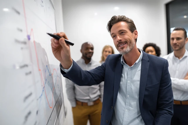 Business Presentation Man Pointing At Graph