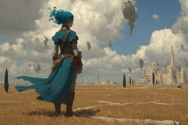 Woman with Teal Hair in a Wheat Field