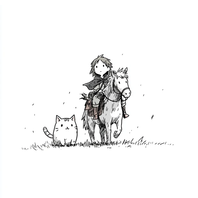 Anime Doodle Illustration Of A Person Riding a Horse