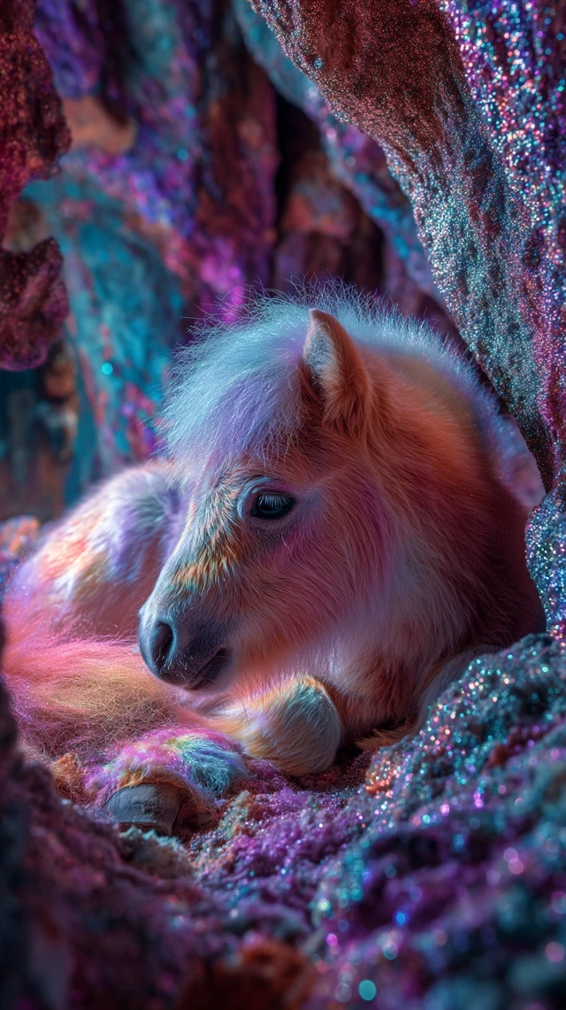 Iridescent Pony in a Glittering Cave