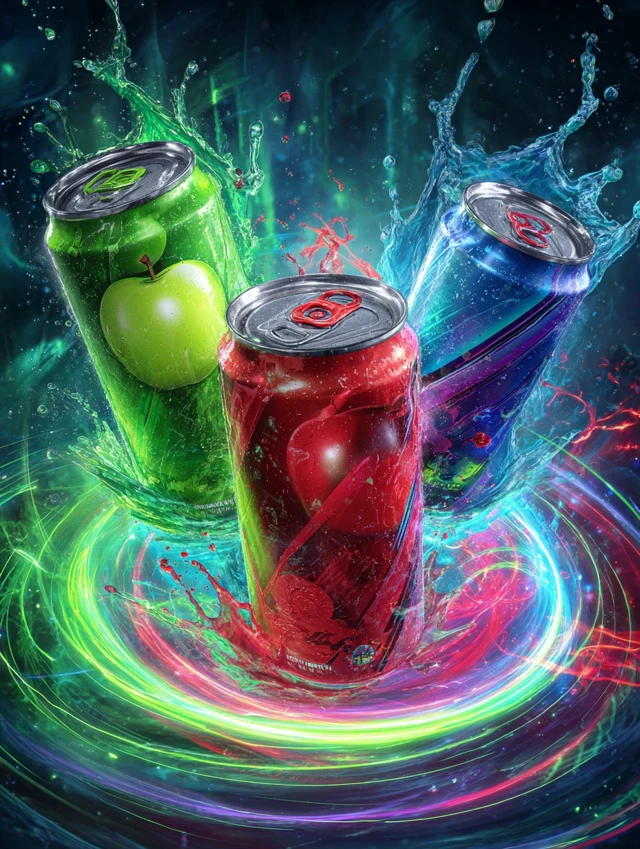 Energy Drink Explosion Apple Cherry Blue Design