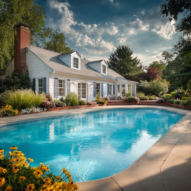 Ohio Backyard Swimming Pool Summer Afternoon Scene