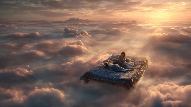 Couple in the Clouds Dreamy Romantic Scene