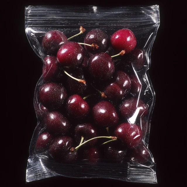 Ripe Cherries in Vacuum Sealed Bag Photography