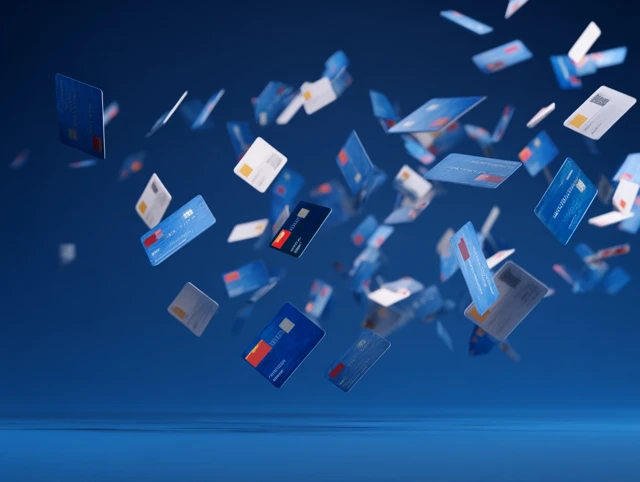 Flying Playing Cards Against Blue Background