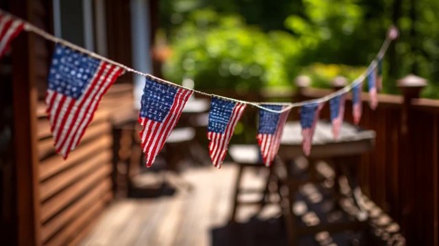 American Backyard BBQ with Flags Photo