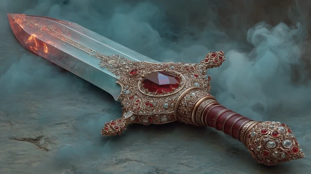 Flaming Sword with Ruby Hilt: Fantasy Weapon Art