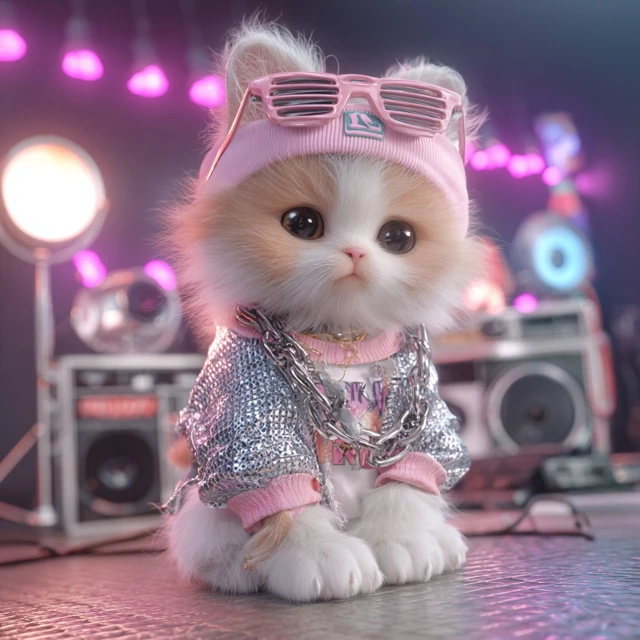 Cute Kitten in KPop Fashion 90s Music Video Vibes