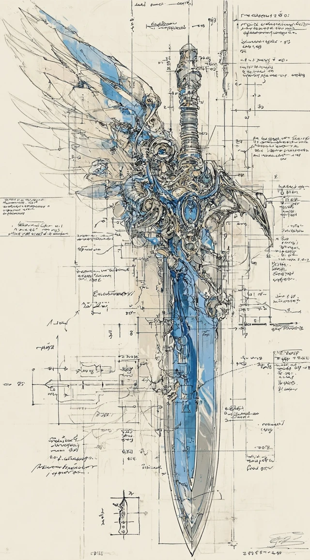Futuristic Winged Sword Design in Schematics