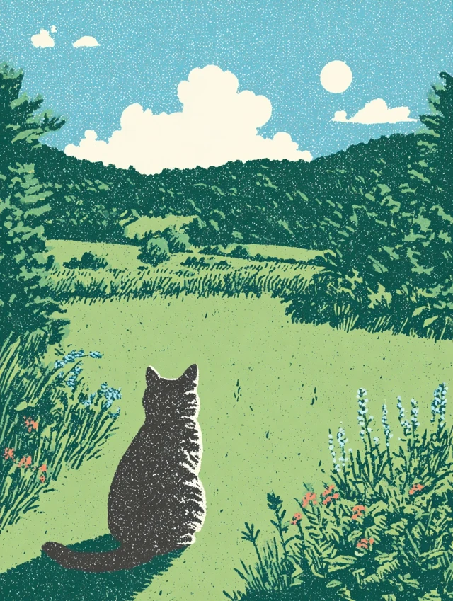 Tabby Cat in Italian Countryside Illustration