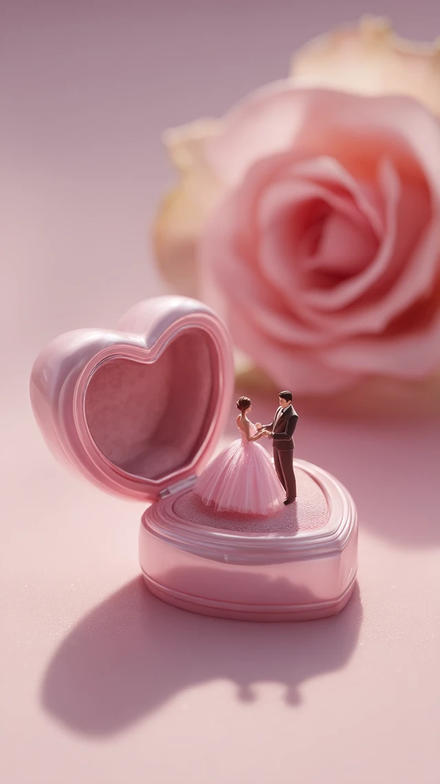 Romantic Dance in a Heart Shaped Ring Box 3D Art