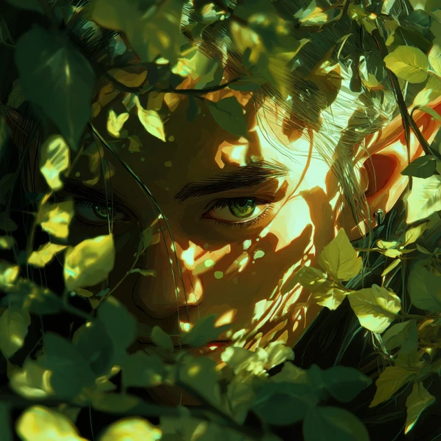 Fantasy Elf Hiding in Leaves Digital Art
