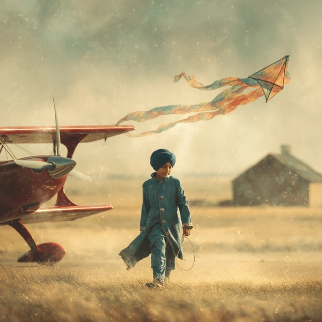 Punjabi Child with Kite and Airplane