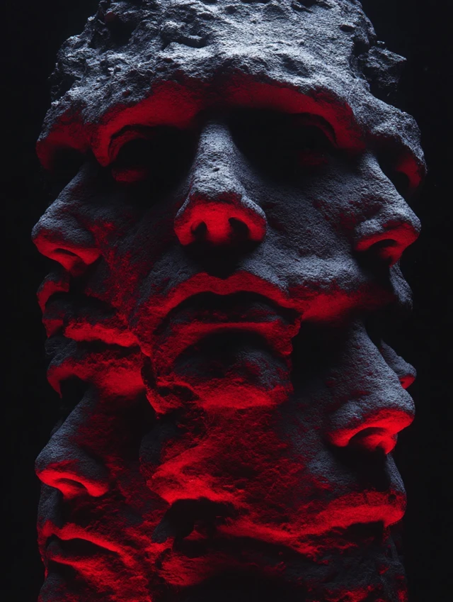 Red Faces Pillar Dark Cinematic Grunge