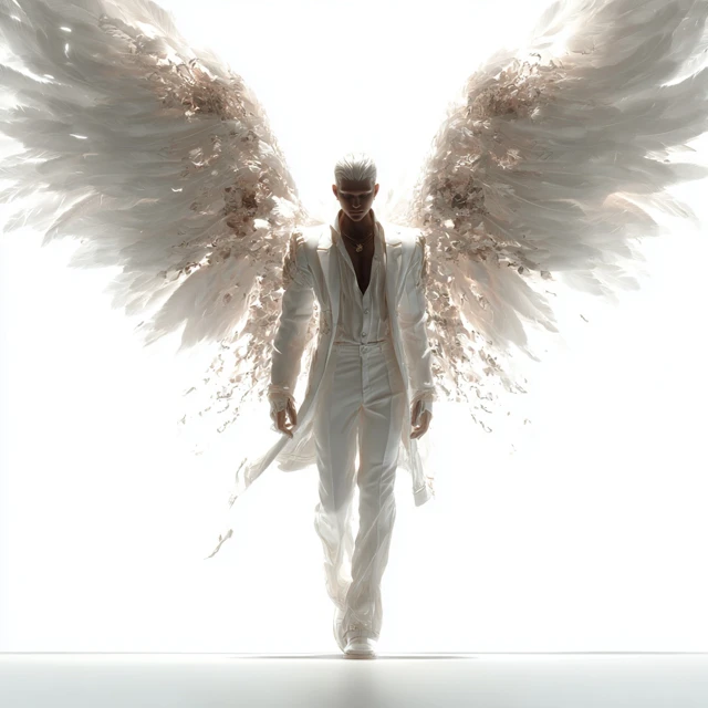 Majestic Angel in Modern White Outfit