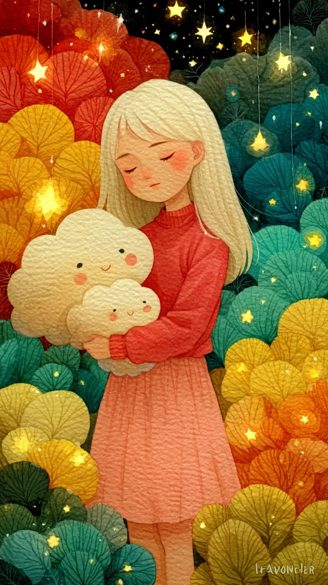 Dreaming Girl in a Flower Garden Illustration
