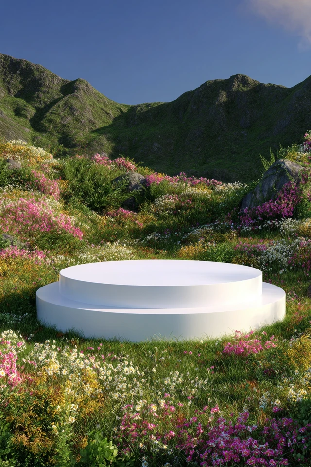 Podium in Nature Meadow Product Display Background