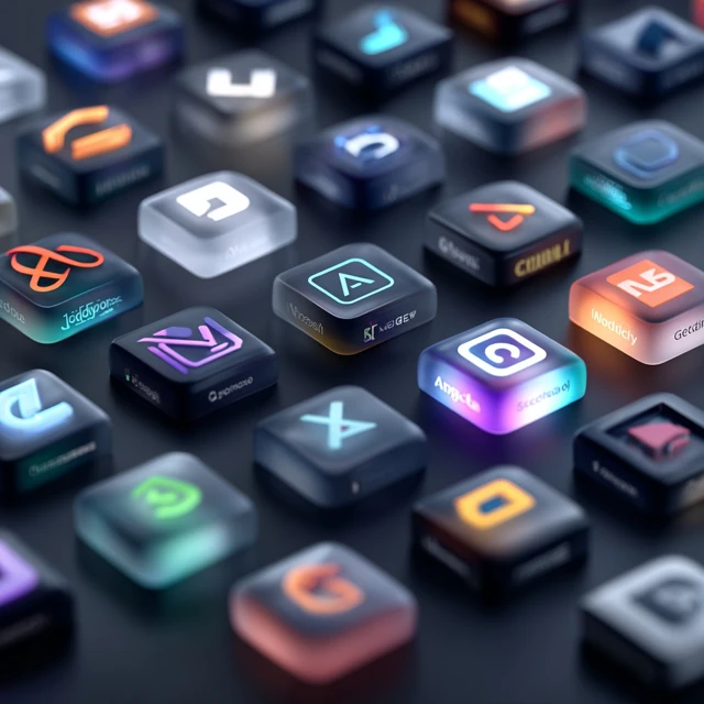 AI Tools Logos Floating in Space 3D Render