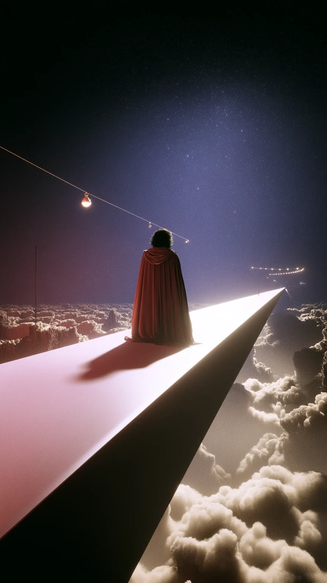 Lone Figure on a Glowing Bridge Dreamlike Fantasy