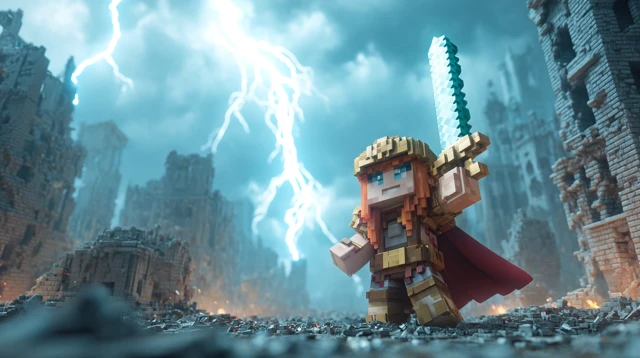 Minecraft Warrior with Lightning Sword