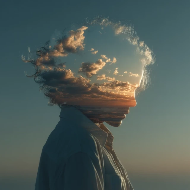 Clouded Mind: A Surreal Artwork of Clouds and Silhouette