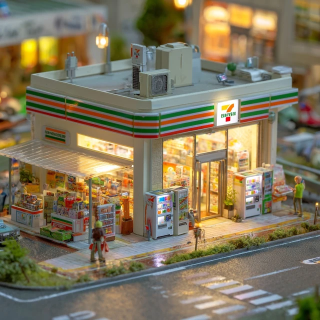 Miniature 7-Eleven Diorama Toy Model in Japanese Setting